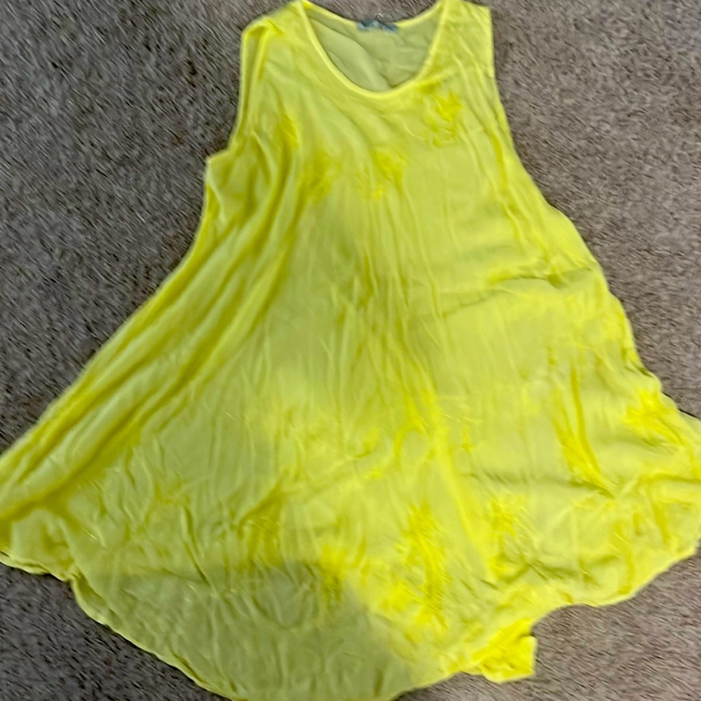 Venice Blue Yellow Dress with flower stitching - one size